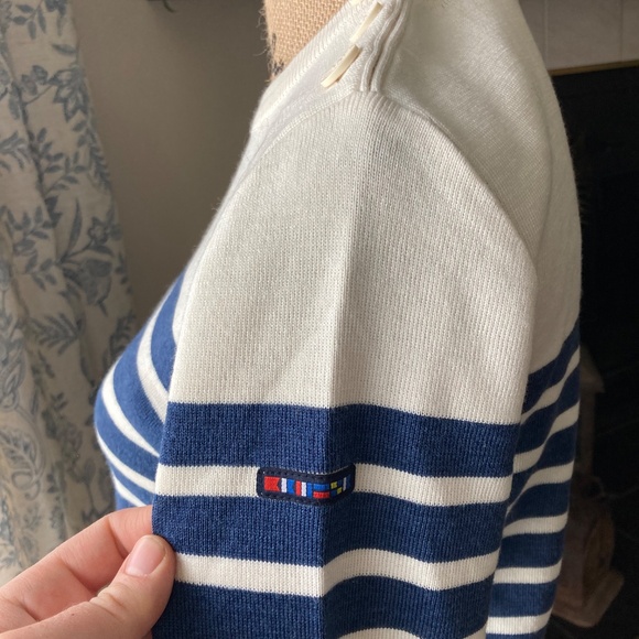 Batela Sea Style Striped Navy and White Nautical Shirt with Anchor Buttons Wool - Picture 3 of 7